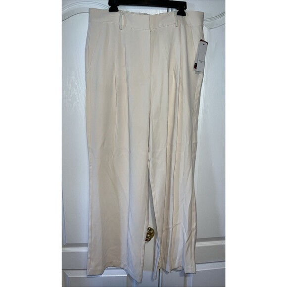 French Connection Women Wide Leg Trouser Color Cream XL Office Casual Preppy NWT - Picture 1 of 16